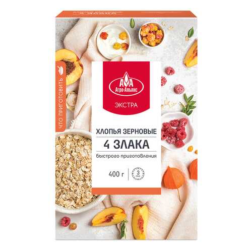 Хлопья Агро-Альянс Экстра 4 злака, 400 гр в Магнолия