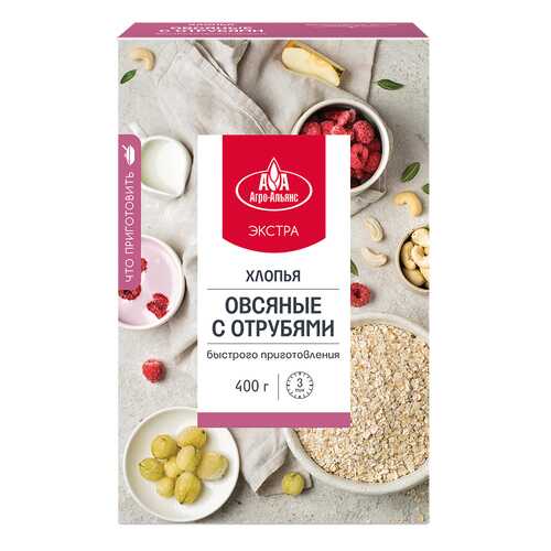 Хлопья Агро-Альянс Экстра Овсяные с отрубями, 400 гр в Магнолия