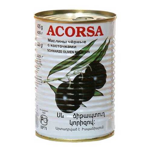 Маслины Acorsa черные крупные с косточкой 425 г в Магнолия