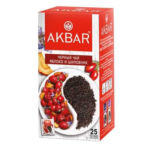 Чай Akbar Яблоко и Шиповник, черный с добавками, 25 сашетов в Магнолия