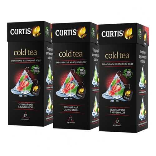 Чай Curtis Cold Tea, зелёный с клубникой, 12 пирамидок х 3 упаковки в Магнолия