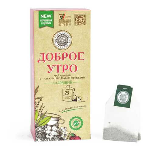 Чай Фабрика Здоровых Продуктов Доброе утро Бодрящий чёрный 25 пакетиков в Магнолия