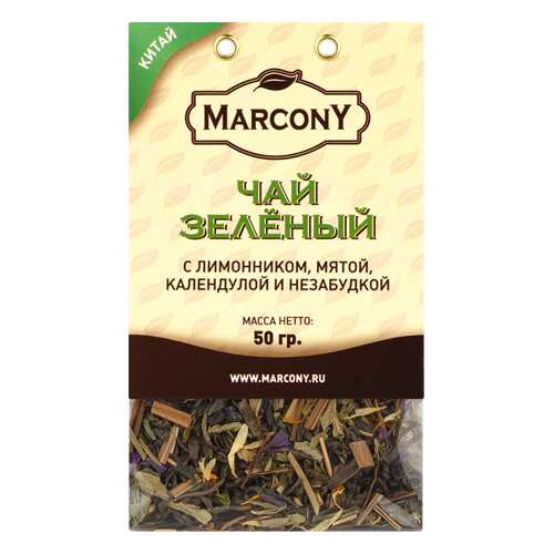 Чай Marcony зеленый с лимонником, мятой, календулой и незабудкой 50 г в Магнолия