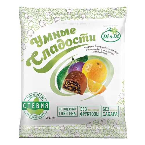 Конфеты глазированные Умные сладости со стевией черносливом и апельсином 210 г в Магнолия