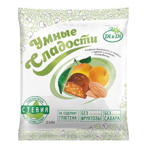 Конфеты со стевией Умные сладости с курагой и миндалем глазированные 210 г в Магнолия