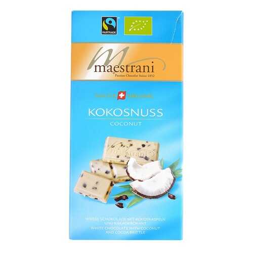 Шоколад белый с кокосом и кусочками какао-бобов, Maestrani, 80 г, Швейцария в Магнолия