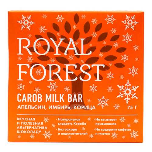 Шоколад из кэроба с апельсином, имбирем и корицей Carob milk bar Royal Forest 75 г в Магнолия