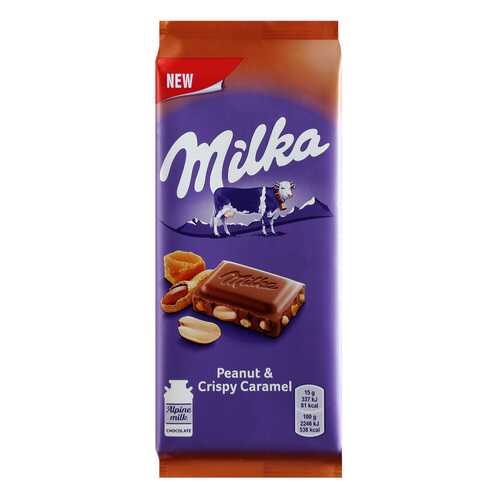 Шоколад Milka Молочный с арахисом и кусочками хрустящей карамели 90г в Магнолия