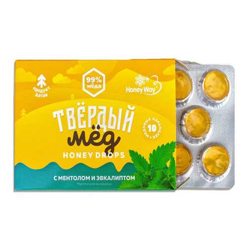 Карамель Твердый мед медовая со вкусом ментола и эвкалипта 30 г в Магнолия
